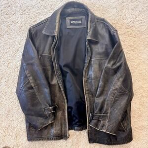 True Vintage Kenneth Cole Jacket Mens XL Black Leather Biker Jacket - Patina